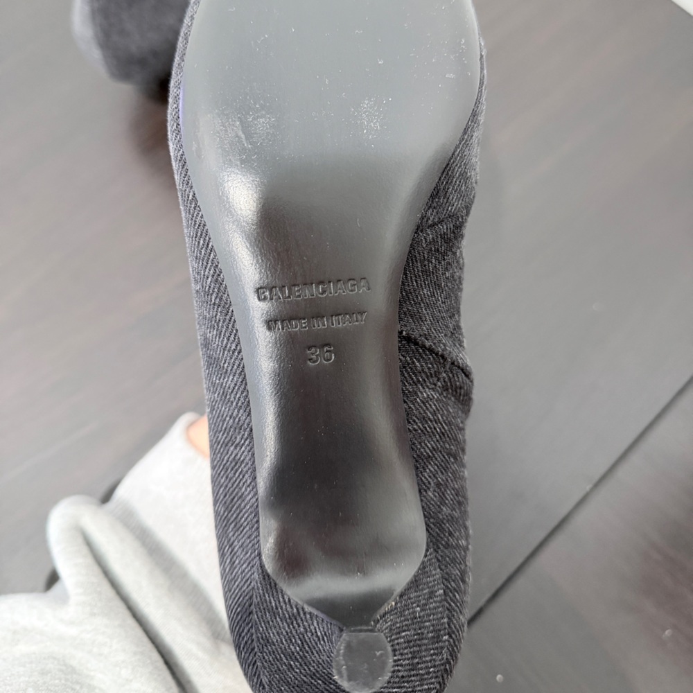 Balenciaga Black Denim BB Knife Kitten Heel Booties - Picture 8 of 12